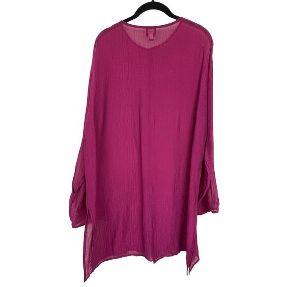 Eileen‎ Fisher Sheer Tunic Button-Up Top L – Berry Pink, Long Sleeve, Layering - Picture 5 of 6